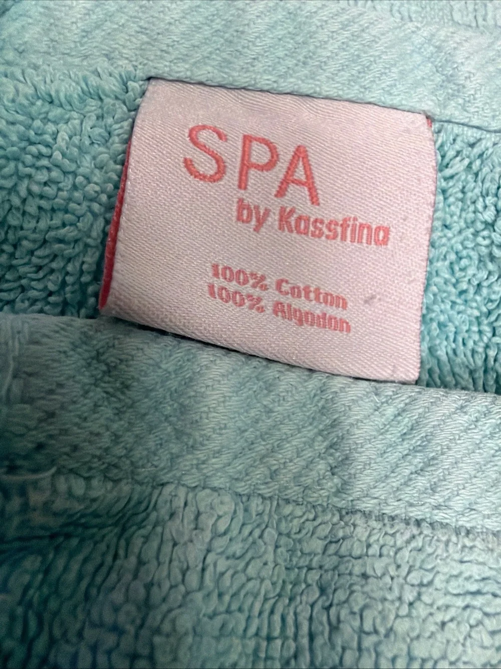 SPA by Kassfina textured waffle puzzle pattern  Aqua 100% Cotton BTowel 26”x48”
